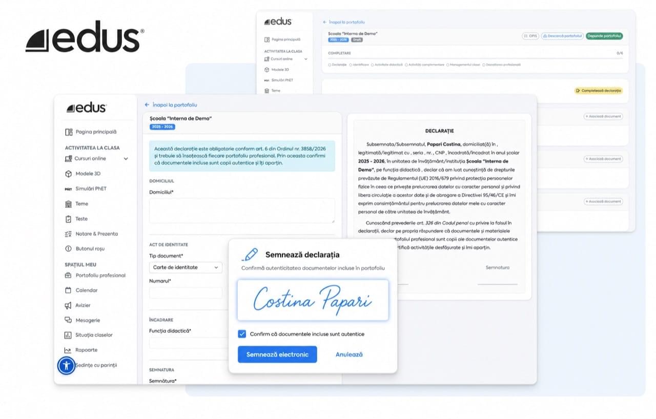 Semnarea electronică a declarației de autenticitate direct în platforma Edus.